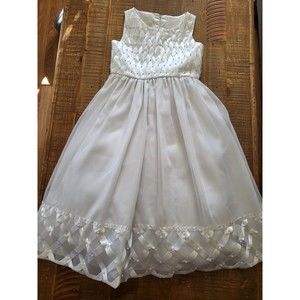 American Princess Size 8 Pearl Embellished Lace Tulle Party Dress White EUC